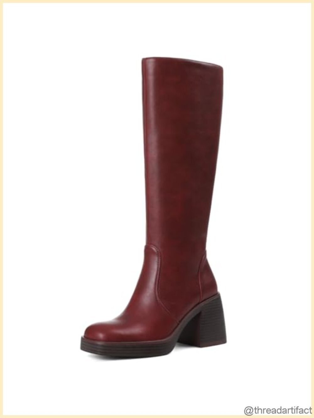 Knee High Platform Boots Chunky Block Heel Square Toe Faux Leather Tall